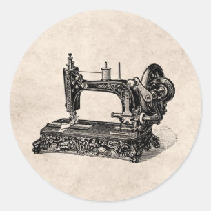 Illustration einer Nähmaschine aus dem 19. Jahrhun Runder Aufkleber