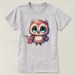Illustration einer rosa Eule mit Blume T-Shirt