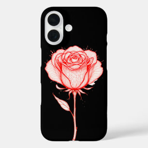 Illustration einer roten Rose mit schwarzem Hinter iPhone 16 Hülle