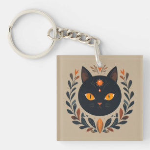 Illustration einer schwarzen Katze mit lebendigen Schlüsselanhänger