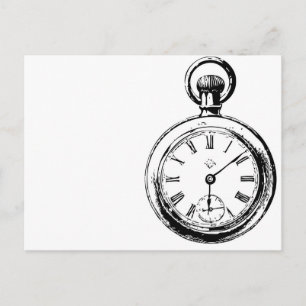 Illustration einer Taschenuhr wie ein Uhrwerk Postkarte