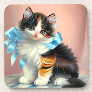 Illustration einer Vintage Calico-Katze Getränkeuntersetzer
