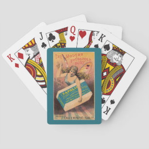 Illustration einer Vintage-Feenseife-Werbung auf S Spielkarten
