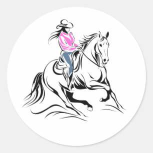 Illustration einer Western-Cowgirl auf einem Pferd Runder Aufkleber