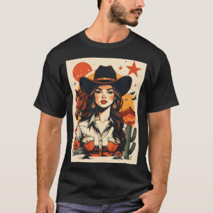 Illustration einer Western-Cowgirl im Sonnenunterg T-Shirt