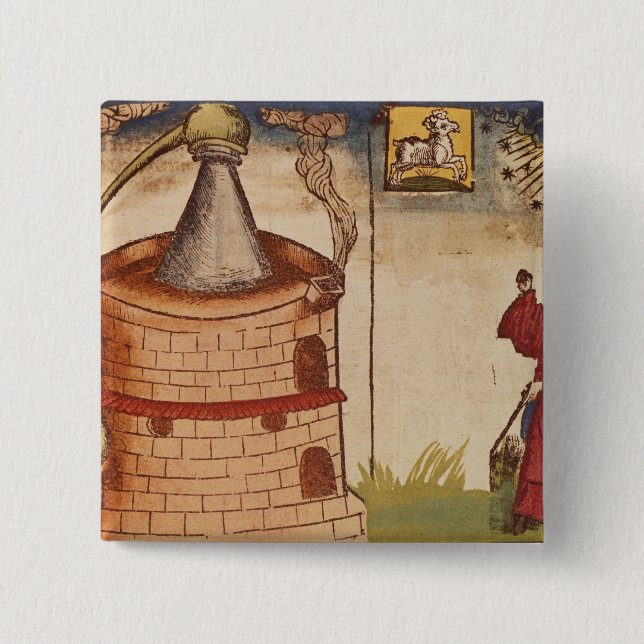 Illustration eines Alchemisten bei der Arbeit Button (Vorderseite)