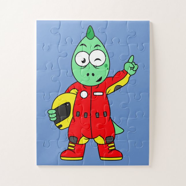 Illustration eines Allosaurus Rennfahrers. (Vertikal)