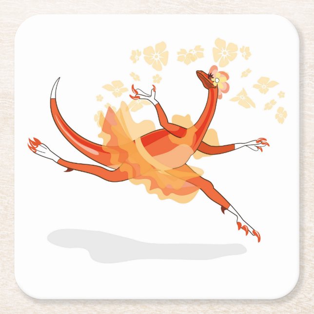 Illustration eines Ballerina TanzRaptors. 2 Rechteckiger Pappuntersetzer (Vorderseite)