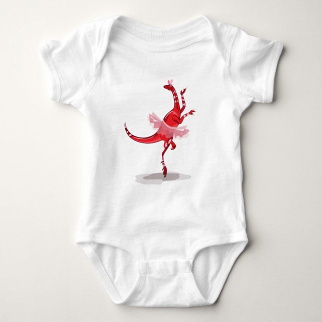 Illustration eines Ballerina TanzRaptors. Baby Strampler (Vorderseite)