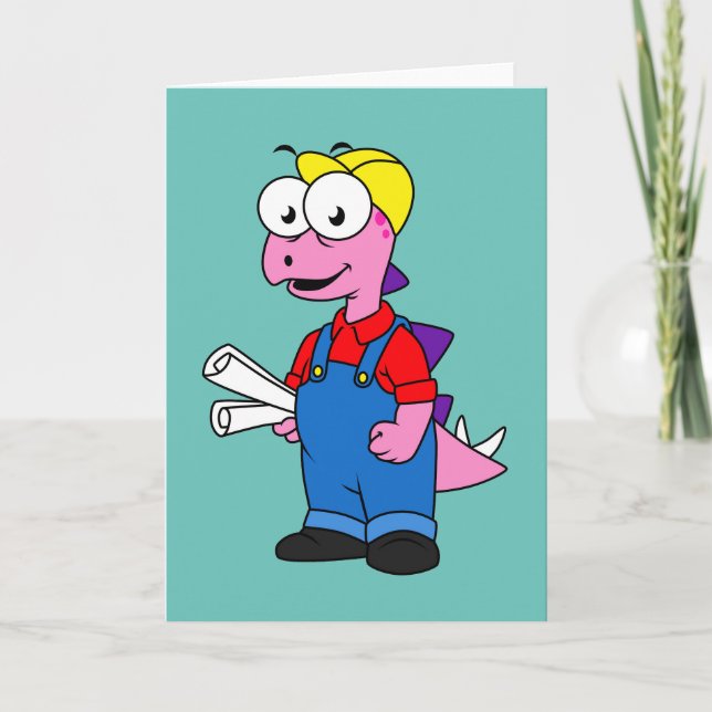 Illustration eines Bauarbeiters für Stegosaurus. Karte (Vorderseite)