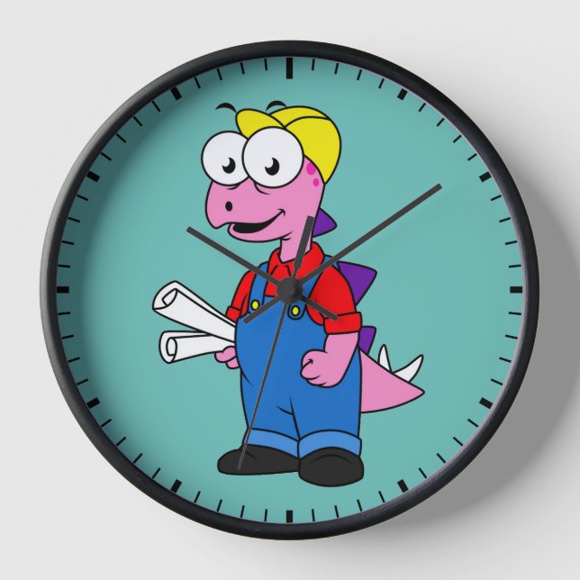 Illustration eines Bauarbeiters für Stegosaurus. Uhr (Vorderseite)
