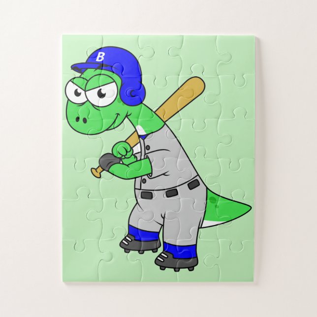 Illustration eines Brontosaurus Baseball-Spielers. (Vertikal)