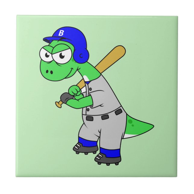 Illustration eines Brontosaurus Baseball-Spielers. Fliese (Vorderseite)