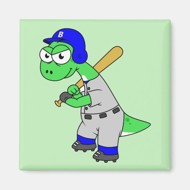 Illustration eines Brontosaurus Baseball-Spielers. Magnet (Vorne)
