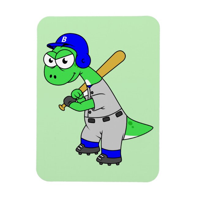 Illustration eines Brontosaurus Baseball-Spielers. Magnet (Vertikal)