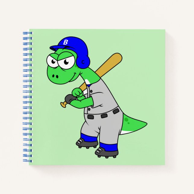 Illustration eines Brontosaurus Baseball-Spielers. Notizbuch (Vorderseite)