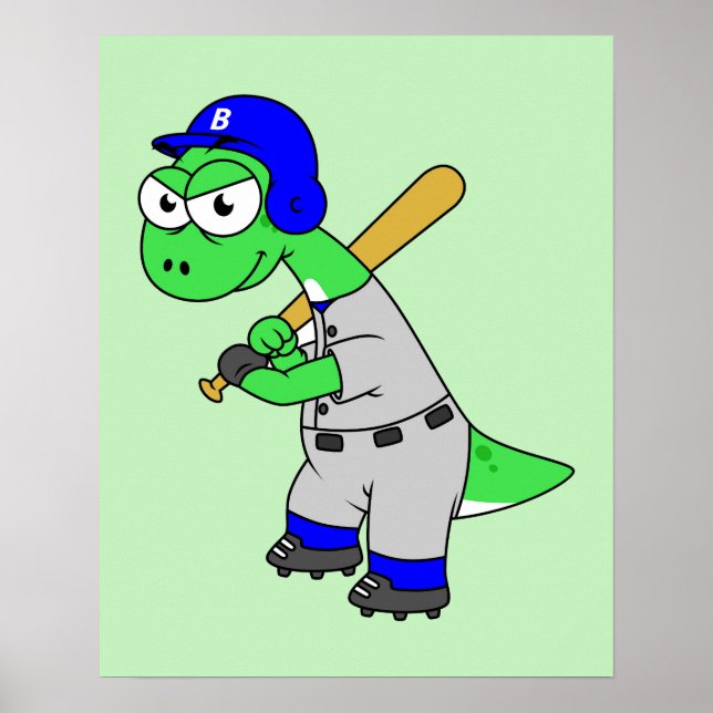 Illustration eines Brontosaurus Baseball-Spielers. Poster (Vorne)