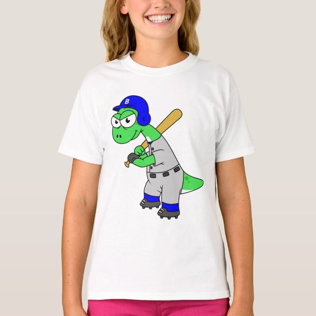 Illustration eines Brontosaurus Baseball-Spielers. T-Shirt (Vorderseite)