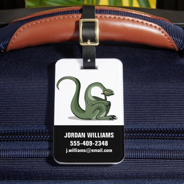 Illustration eines Cartoon Brontosaurus Denken. Gepäckanhänger (Vorderseite Insitu 2)