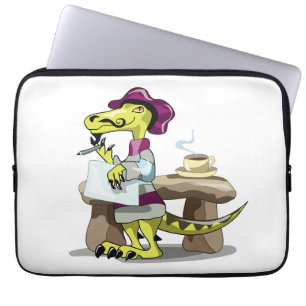 Illustration eines Cartoon Raptor Poet Denken. Laptopschutzhülle