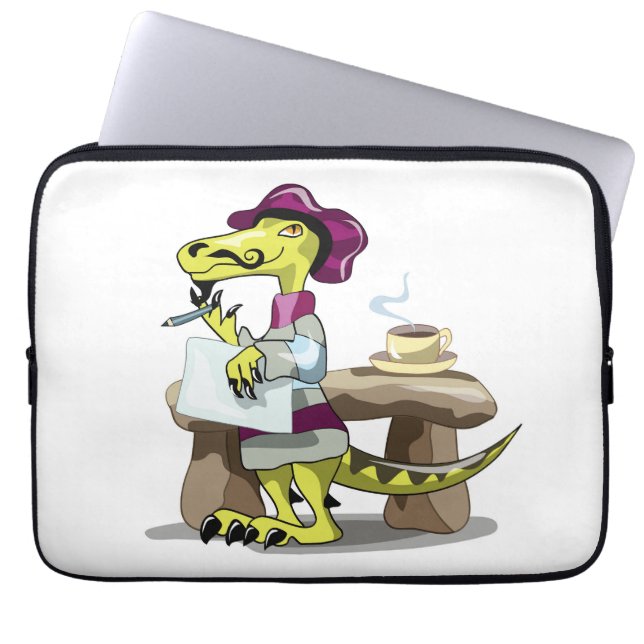 Illustration eines Cartoon Raptor Poet Denken. Laptopschutzhülle (Vorderseite)