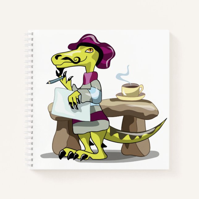 Illustration eines Cartoon Raptor Poet Denken. Notizbuch (Vorderseite)
