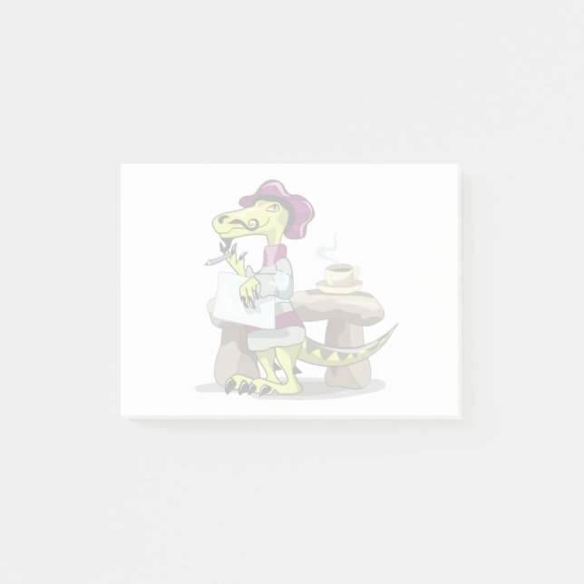 Illustration eines Cartoon Raptor Poet Denken. Post-it Klebezettel (Vorderseite)