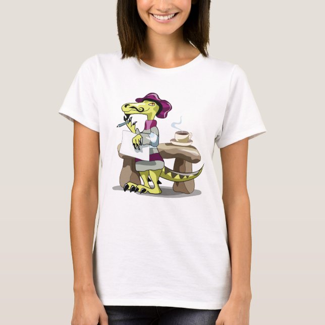 Illustration eines Cartoon Raptor Poet Denken. T-Shirt (Vorderseite)