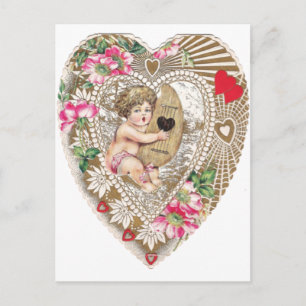 Illustration eines Cherubs, der Harfe spielt Postkarte