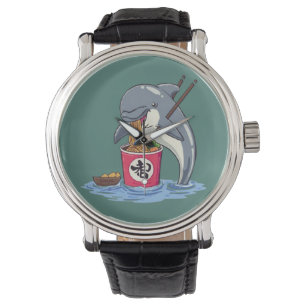 Illustration eines Delphins, der Ramen isst Armbanduhr