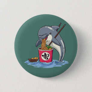 Illustration eines Delphins, der Ramen isst Button