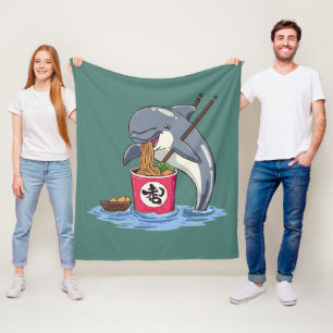 Illustration eines Delphins, der Ramen isst Fleecedecke