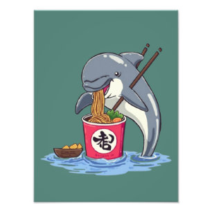 Illustration eines Delphins, der Ramen isst Fotodruck