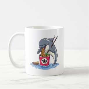 Illustration eines Delphins, der Ramen isst Kaffeetasse