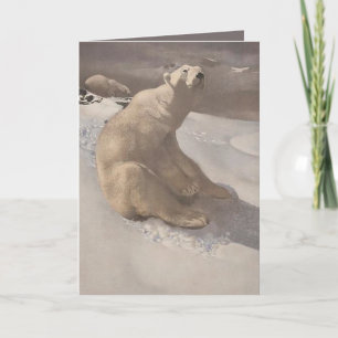 Illustration eines Eisbären im Schnee grau braun w Karte