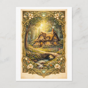 Illustration eines englischen Cottage im Vintage-S Postkarte