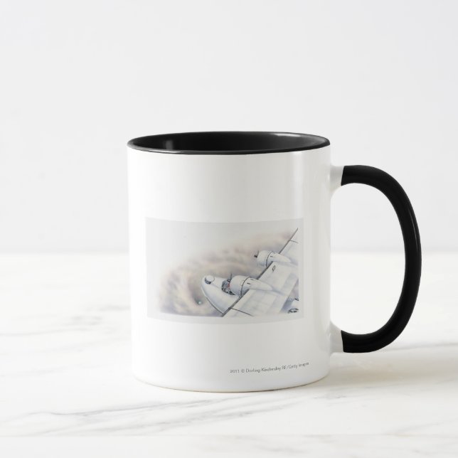 Illustration eines Flugzeugfliegens über Wormhole Tasse (Rechts)