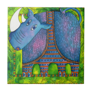 Illustration eines gemusterten Nashorns in Wasserf Fliese