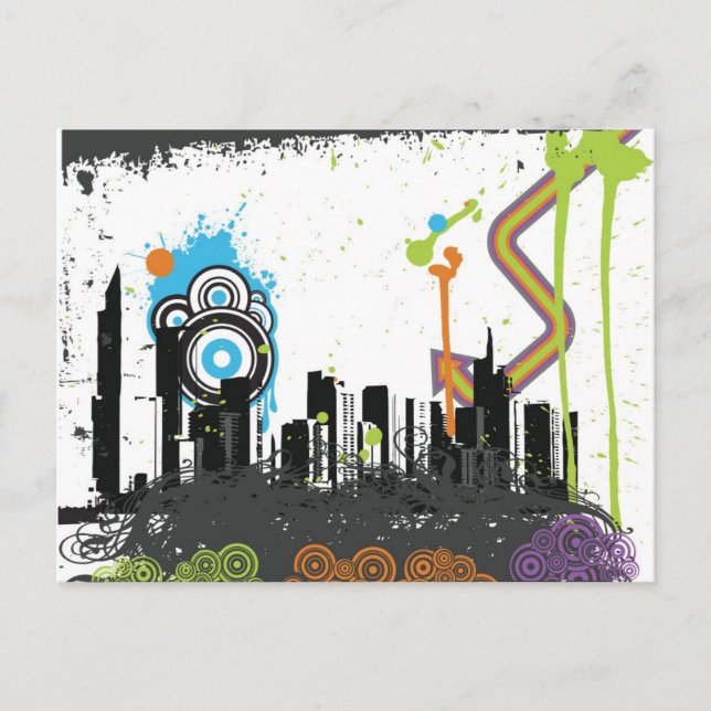 Illustration eines grungenhaften Stadtbildes Postkarte (Vorderseite)