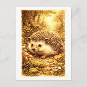 Illustration eines Igels im Wald im Vintage-Stil Postkarte