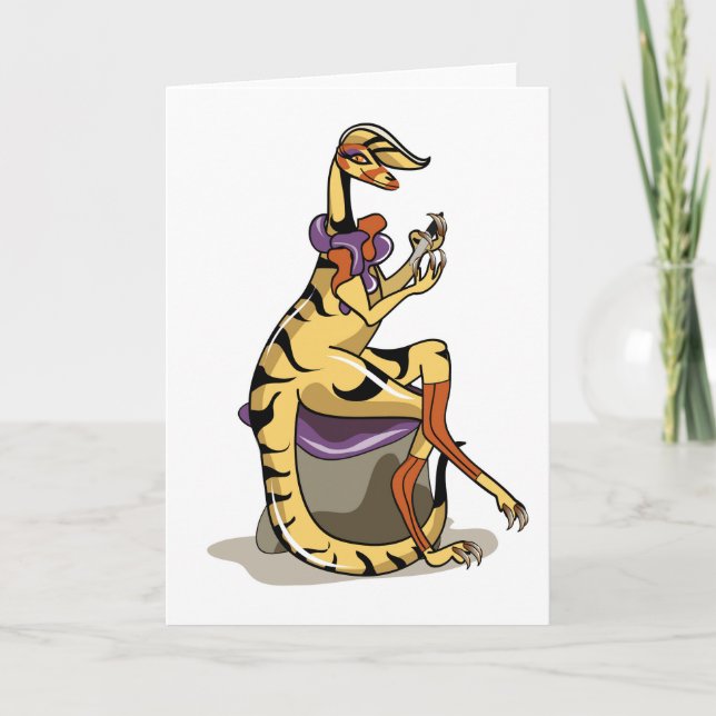 Illustration eines Iguanodon, der ihre Nägel polie Karte (Vorderseite)