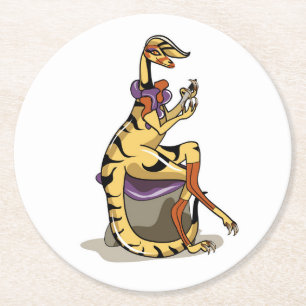 Illustration eines Iguanodon, der ihre Nägel polie Runder Pappuntersetzer