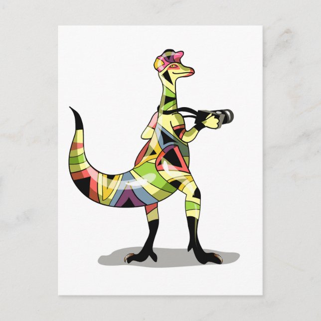 Illustration eines Iguanodon-Fotografen. Postkarte (Vorderseite)
