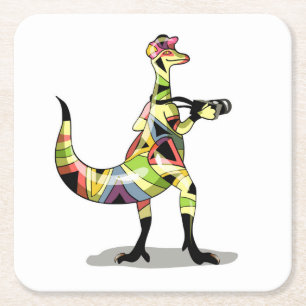 Illustration eines Iguanodon-Fotografen. Rechteckiger Pappuntersetzer