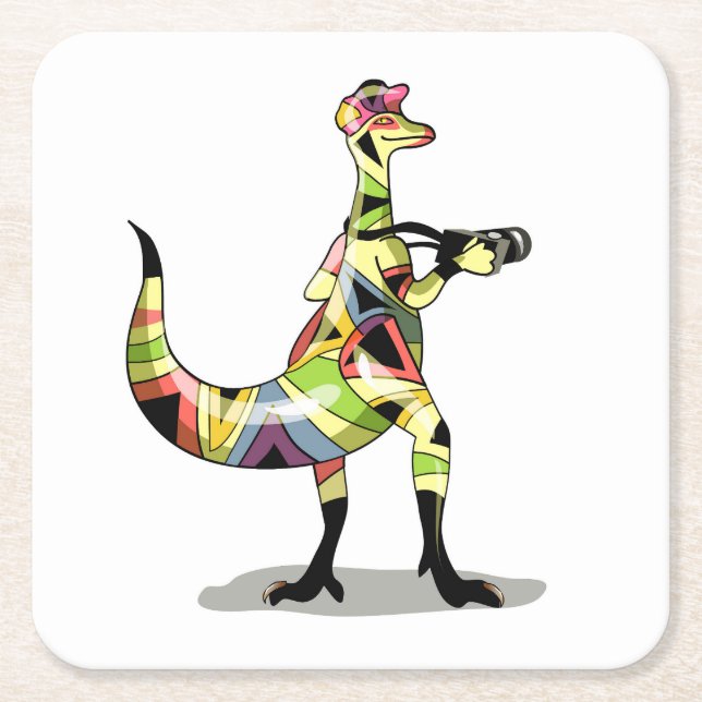 Illustration eines Iguanodon-Fotografen. Rechteckiger Pappuntersetzer (Vorderseite)