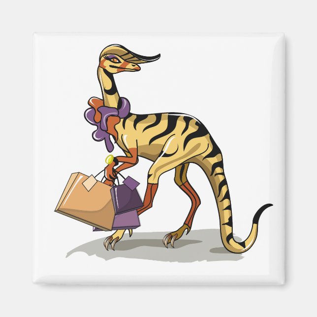 Illustration eines Iguanodon mit Einkaufstaschen. Magnet (Vorne)