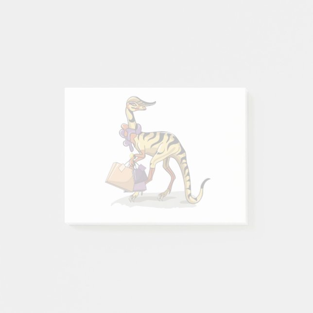 Illustration eines Iguanodon mit Einkaufstaschen. Post-it Klebezettel (Vorderseite)