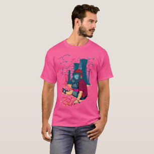 Illustration eines Jungen mit Gasmaske, maskierte  T-Shirt