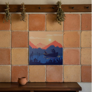 Illustration eines Kanus auf dem Sunset Lake Fliese