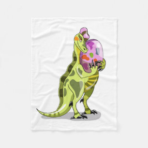 Illustration eines Lambeosaurus, der ein Ei hält. Fleecedecke